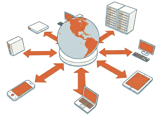 Réseau informatique : serveurs, postes et terminaux connectés